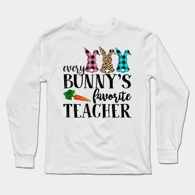 Every Bunny's Favorite Teacher Leopard Buffalo Bunny Happy Easter Day Long Sleeve T-Shirt by Magazine